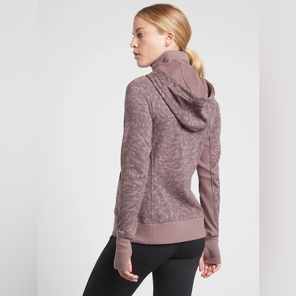 ATHLETA TRIUMPH PRINTED SMOKE ALMOND BROWN LYNX PATTERNED HOODIE SIZE S - Picture 1 of 10